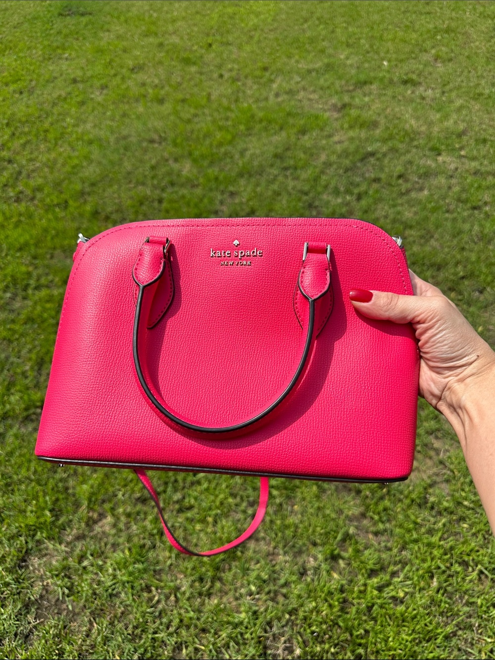 kate spade Pink Pebbled Leather Satchel with Gold-Tone Logo - Picture 7 of 7